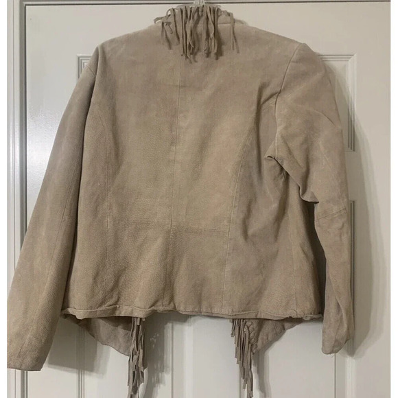 Dialogue Beige Leather Jacket with Fringe and Cropped Design - Picture 5 of 8